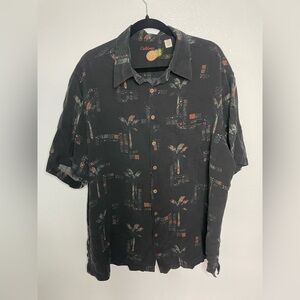 CARIBBEAN HAWAIIAN BUTTON DOWN SHIRT 97% SILK MENS 2X SHORT SLEEVE TROPICAL